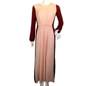 SHABBY APPLE Maxi Dress, 4, Dark Red/Pink Color Block, Long sleeves, 2 tone